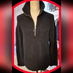 Vince Camuto Black 1/4 Zip High Collar Fuzzy Sweater